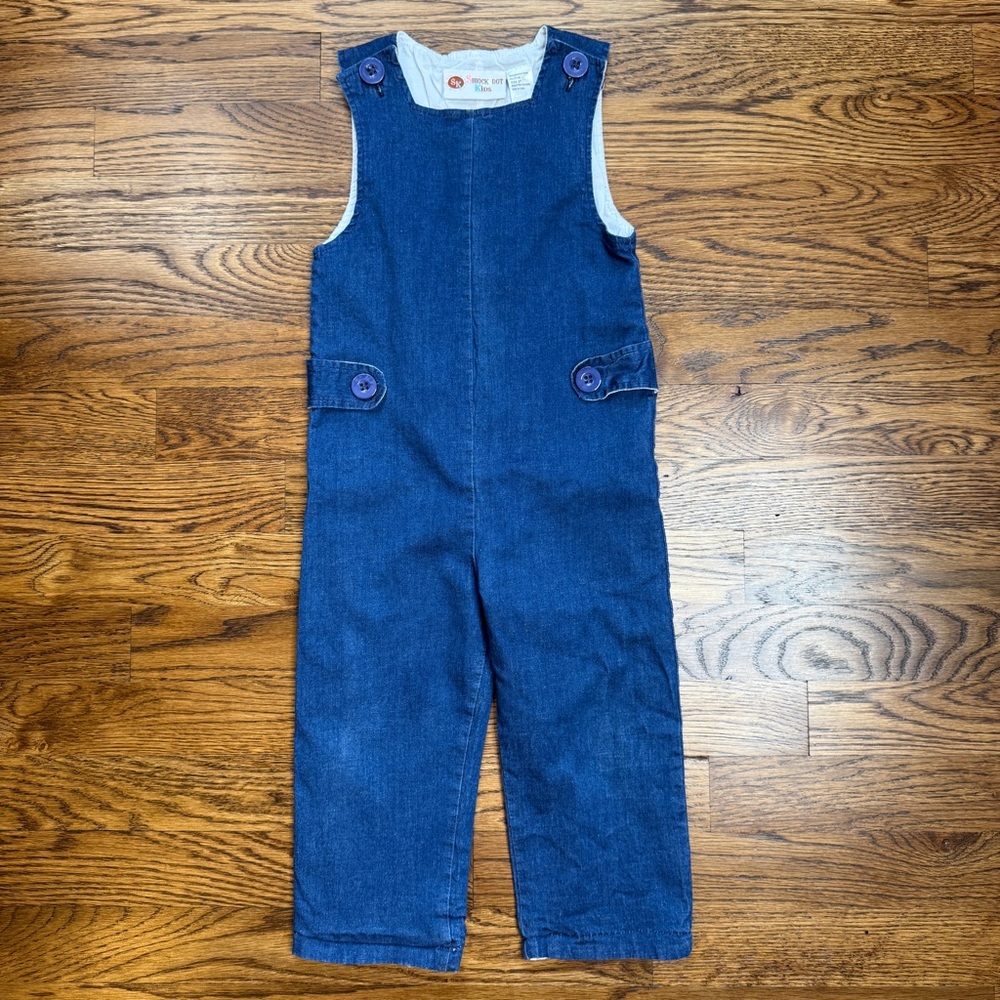 SMOCKADOT Kids Denim Overalls with Waist Tabs One Piece Fully Lined Romper 2T